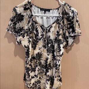 Adrienne Vittadini Black and Cream Floral Women's Top